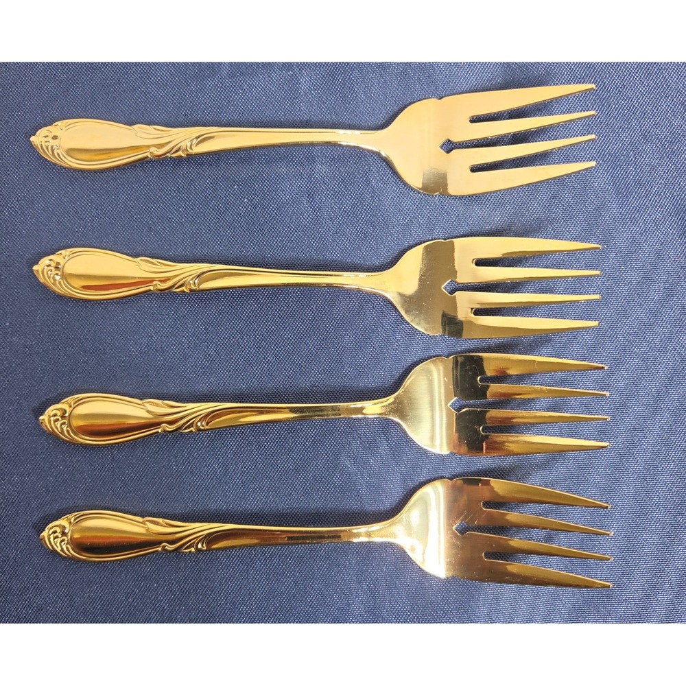 Vintage Excel Stainless Korea Symphony Gold Plated Salad/Desert Fork Set of 4